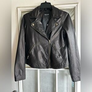 Madewell leather motorcycle jacket with brass hardware